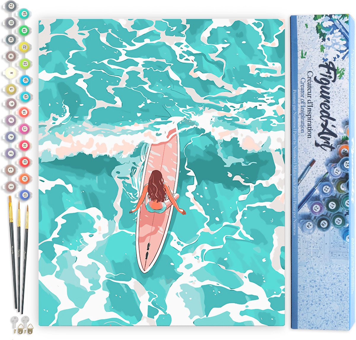 FiguredArt Schilderen op Nummer Volwassenen canvas Meisje tussen de golven- Handwerk acrylverf Kit DIY Compleet - 40x50cm zonder frame